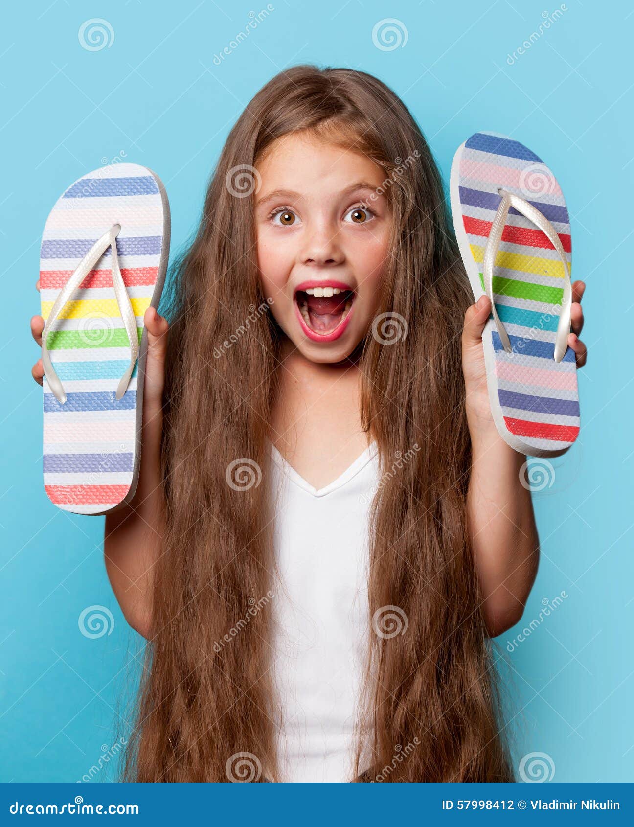Young Surprised Girl with Flip Flops Stock Photo - Image of healthy ...