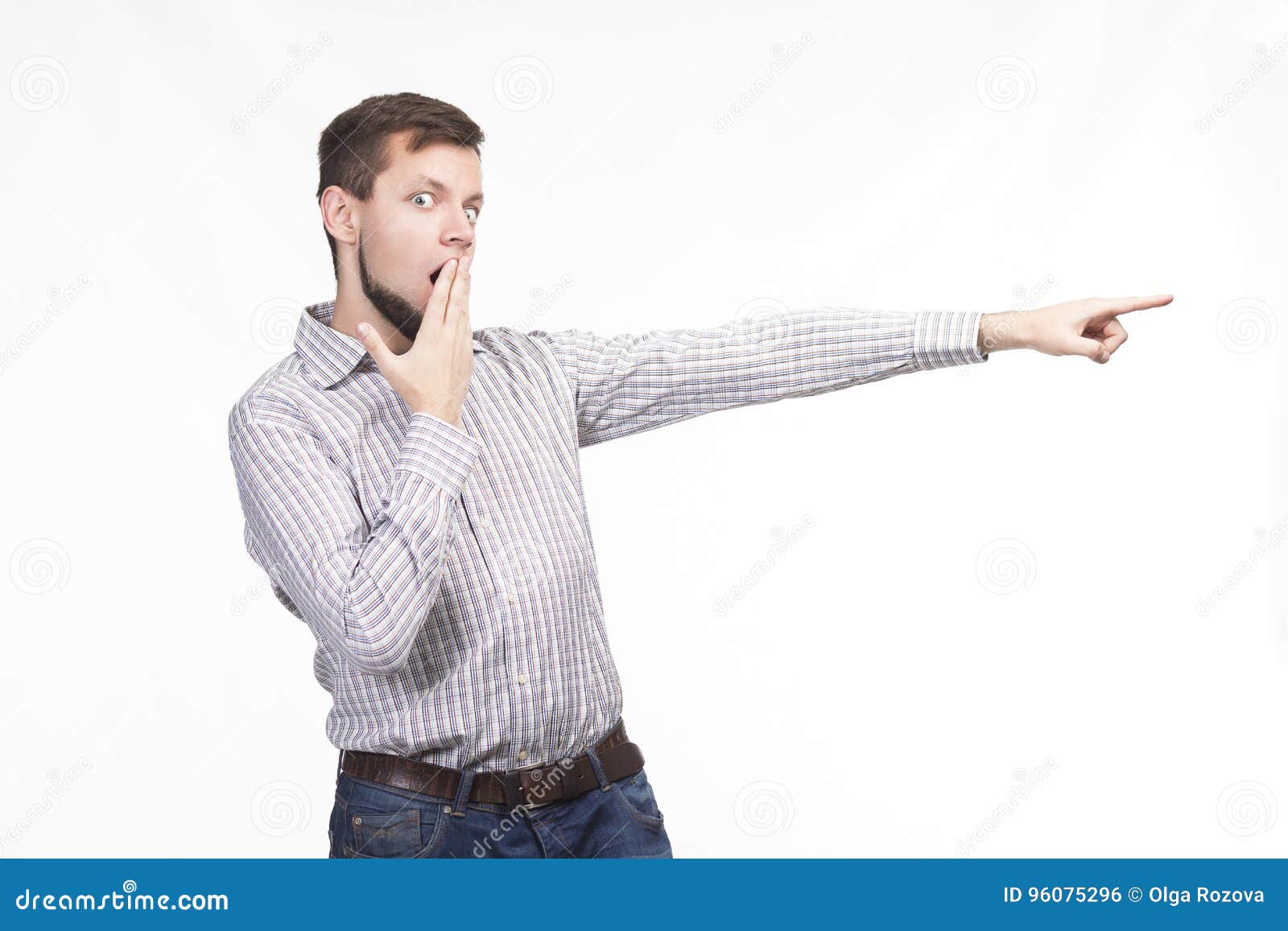 Young Surprised Man Showing by Hands Stock Photo - Image of happy, gray ...