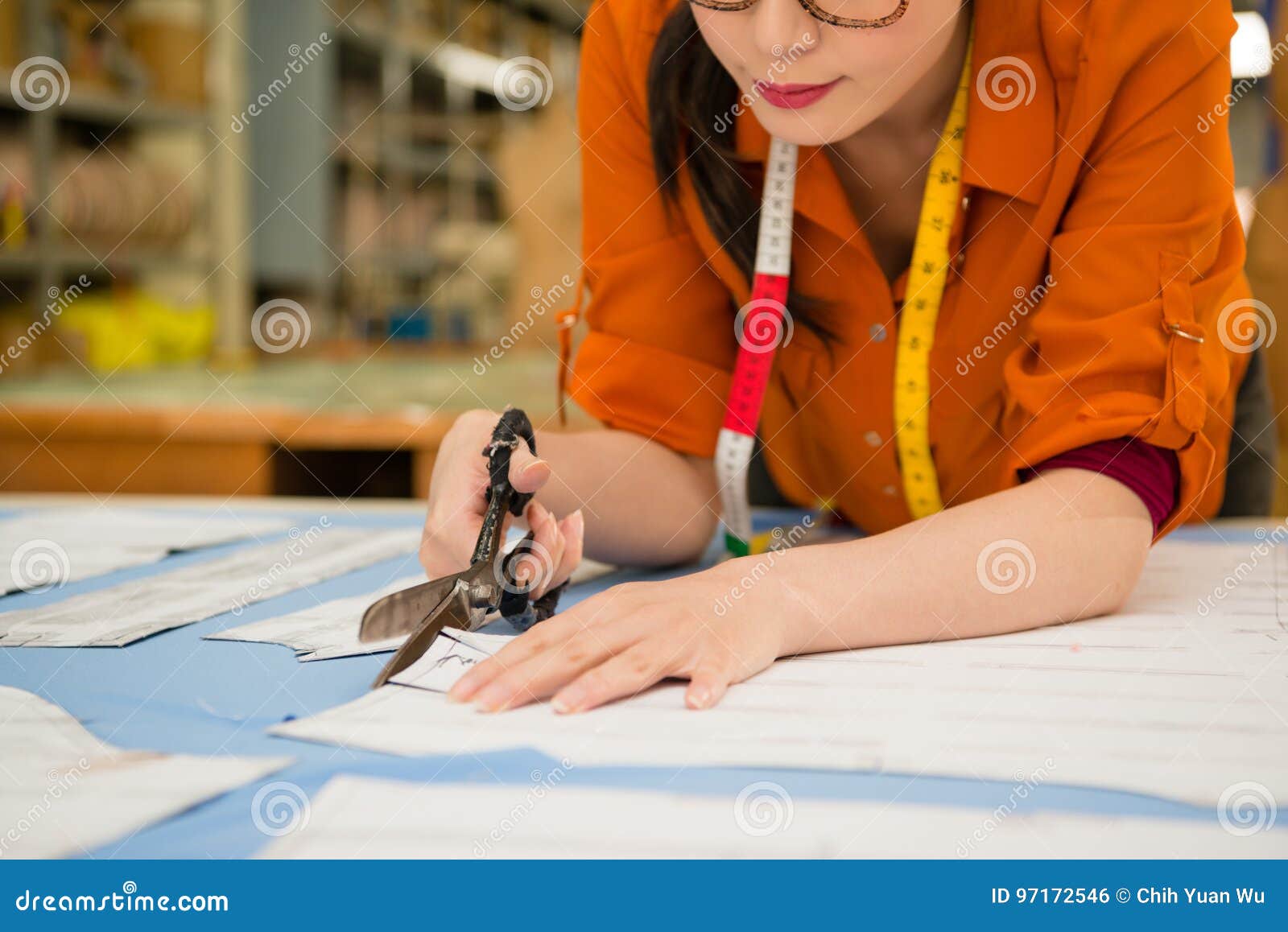 Young Tailor Cutting New Clothing Samples Stock Photo Image of female
