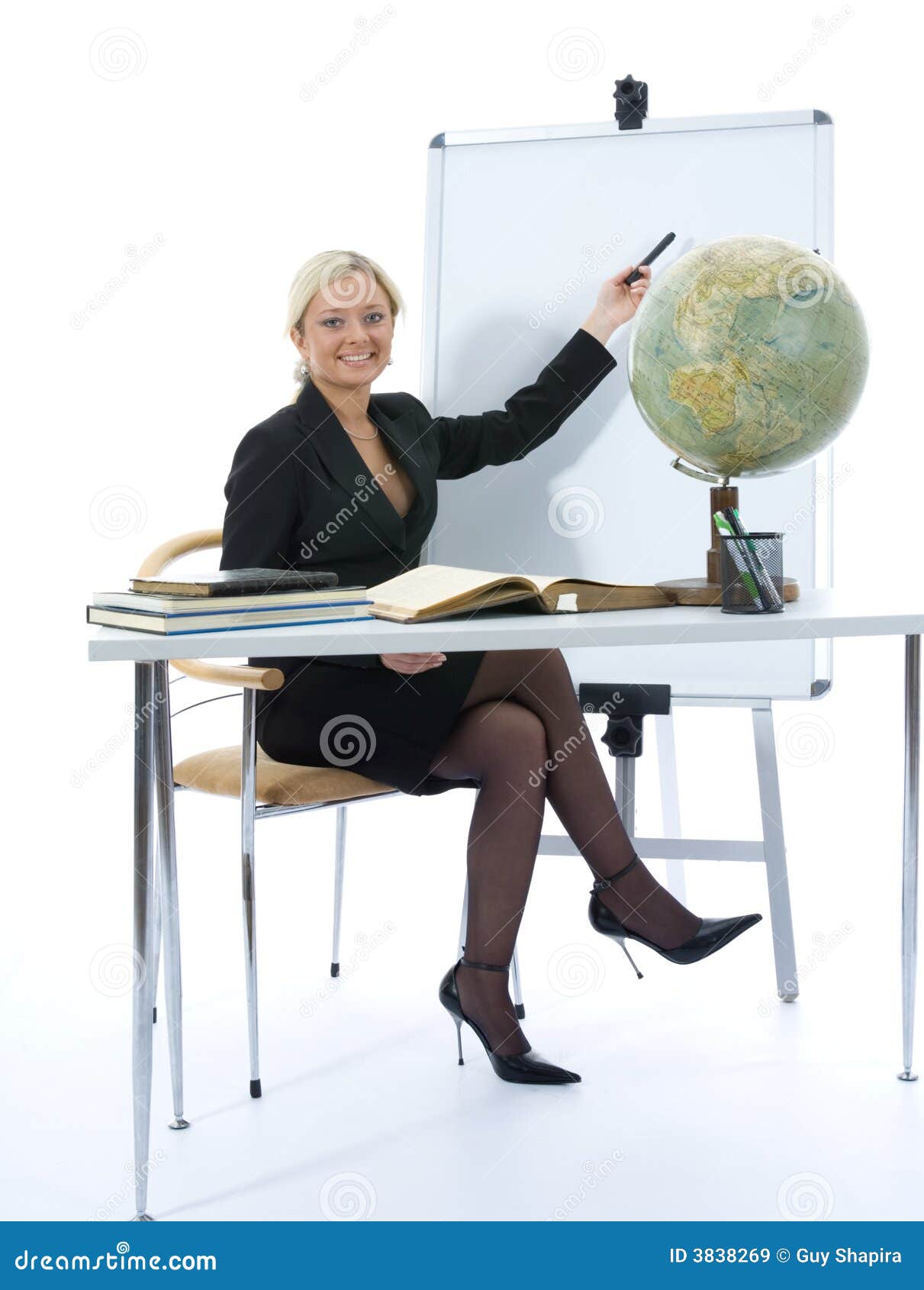 Young teacher will teach geography on isolated background