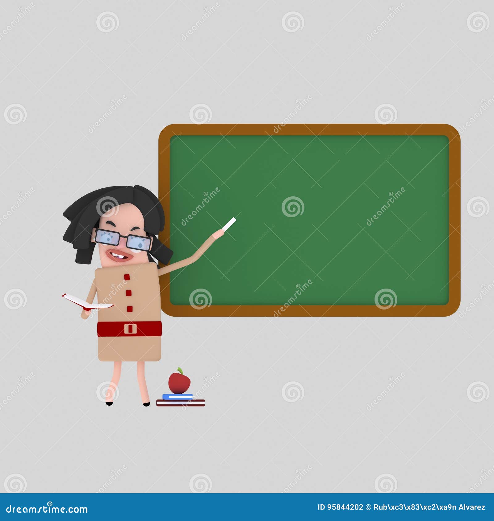 Young Teacher Writing on Board 3D Stock Illustration - Illustration of  children, happy: 95844202