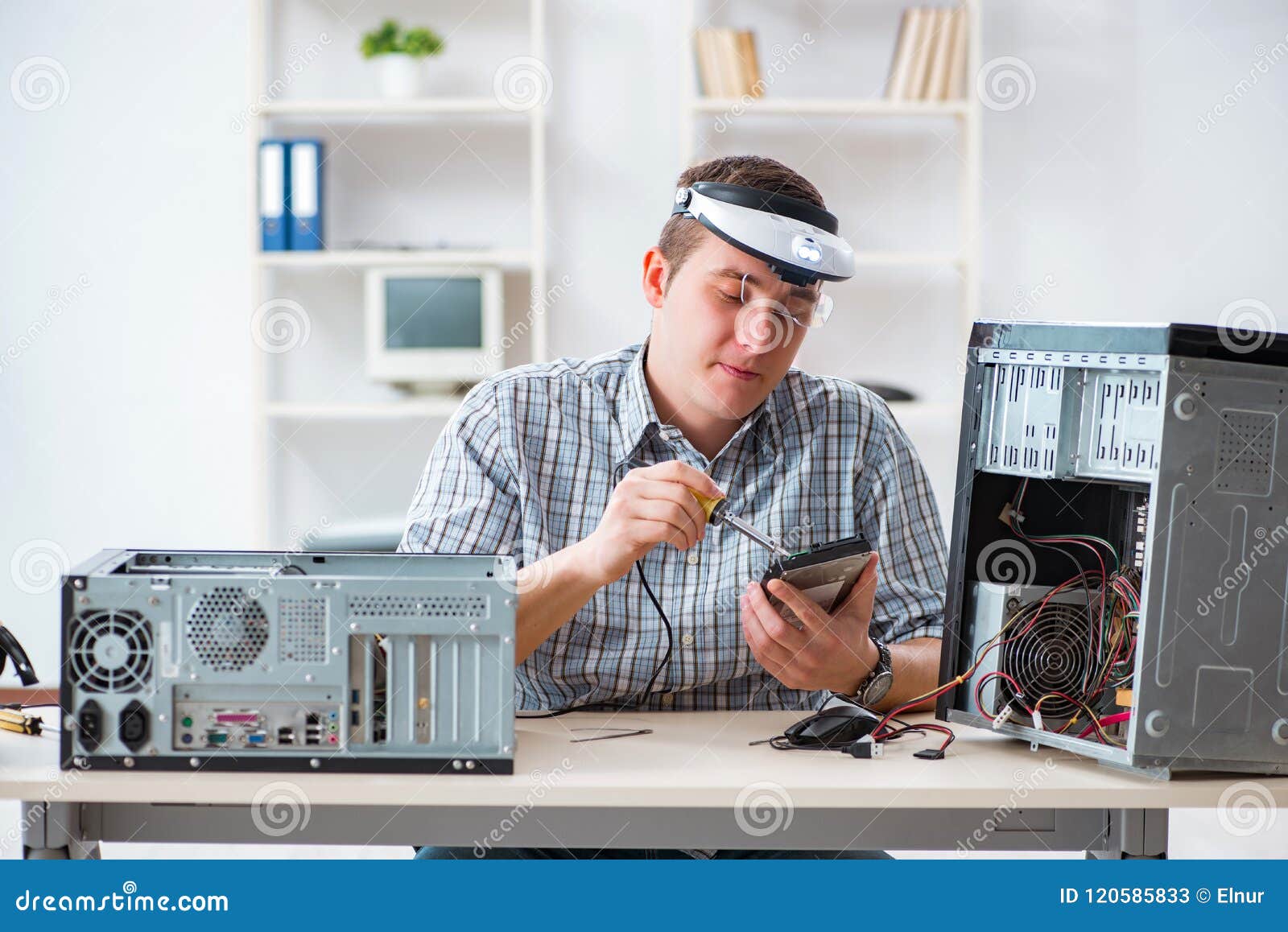 The Young Technician Repairing Computer in Stock Image Image