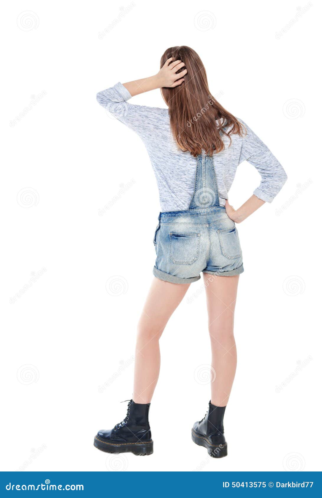 Teenage Girl Standing and Looking on Something. Back Pose, Full Stock Photo  - Image of advertising, looking: 50118518