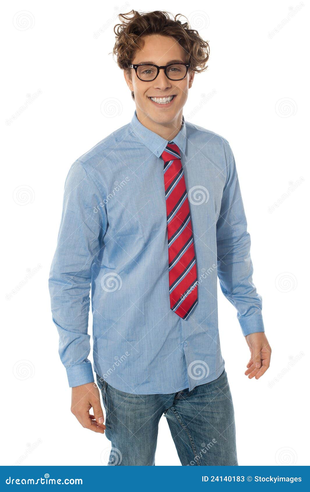 bh berolige grænse A Young Teenager in Blue Shirt, Jeans and Tie Stock Image - Image of  expression, clothing: 24140183