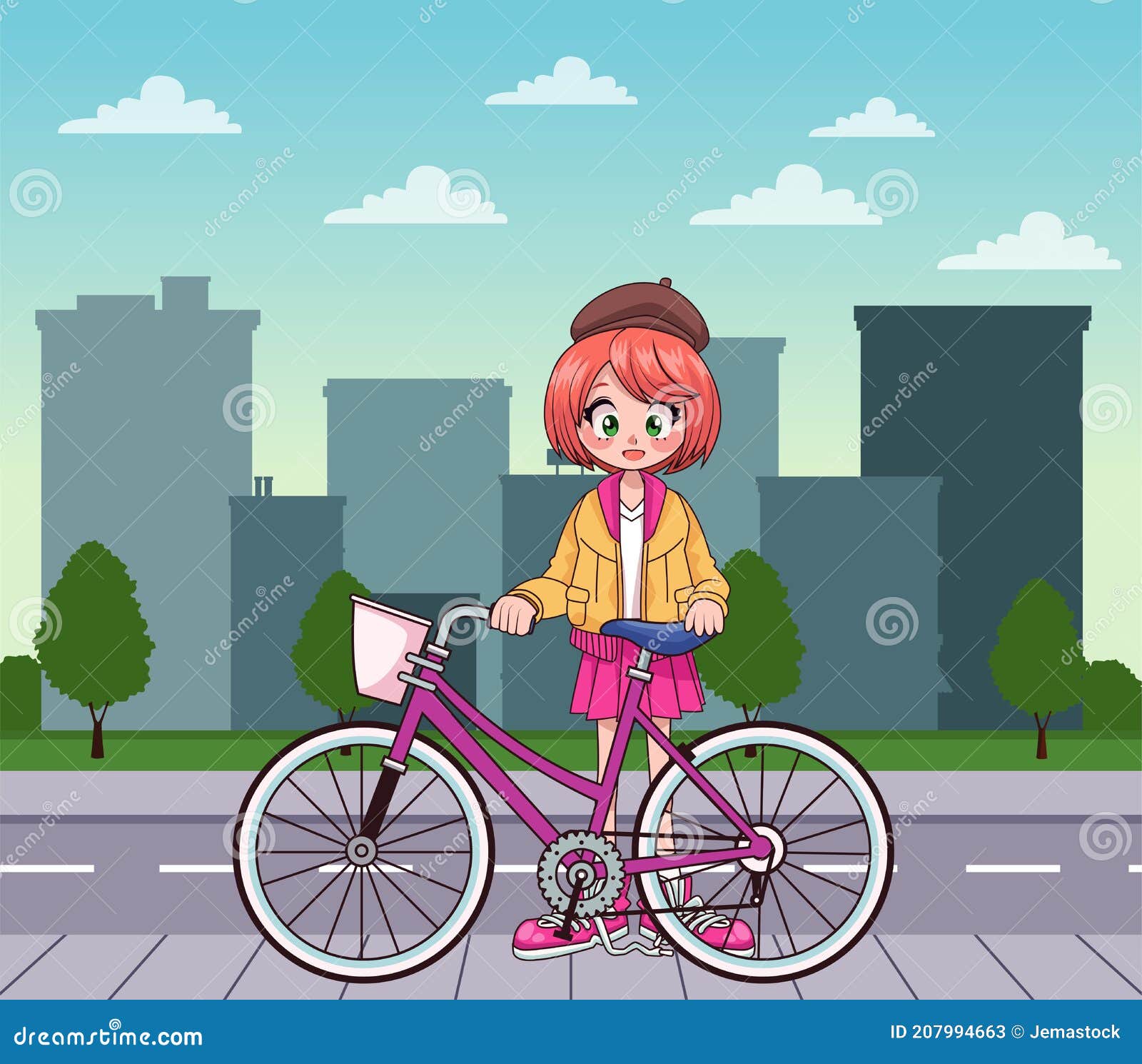 Young Teenager Girl in Bicycle Anime Character on the City Stock Vector - Illustration of hair, fantasy: 207994663 Young Teenager Girl in Bicycle Anime Character on the City Stock Vector - Illustration of hair, fantasy: 207994663