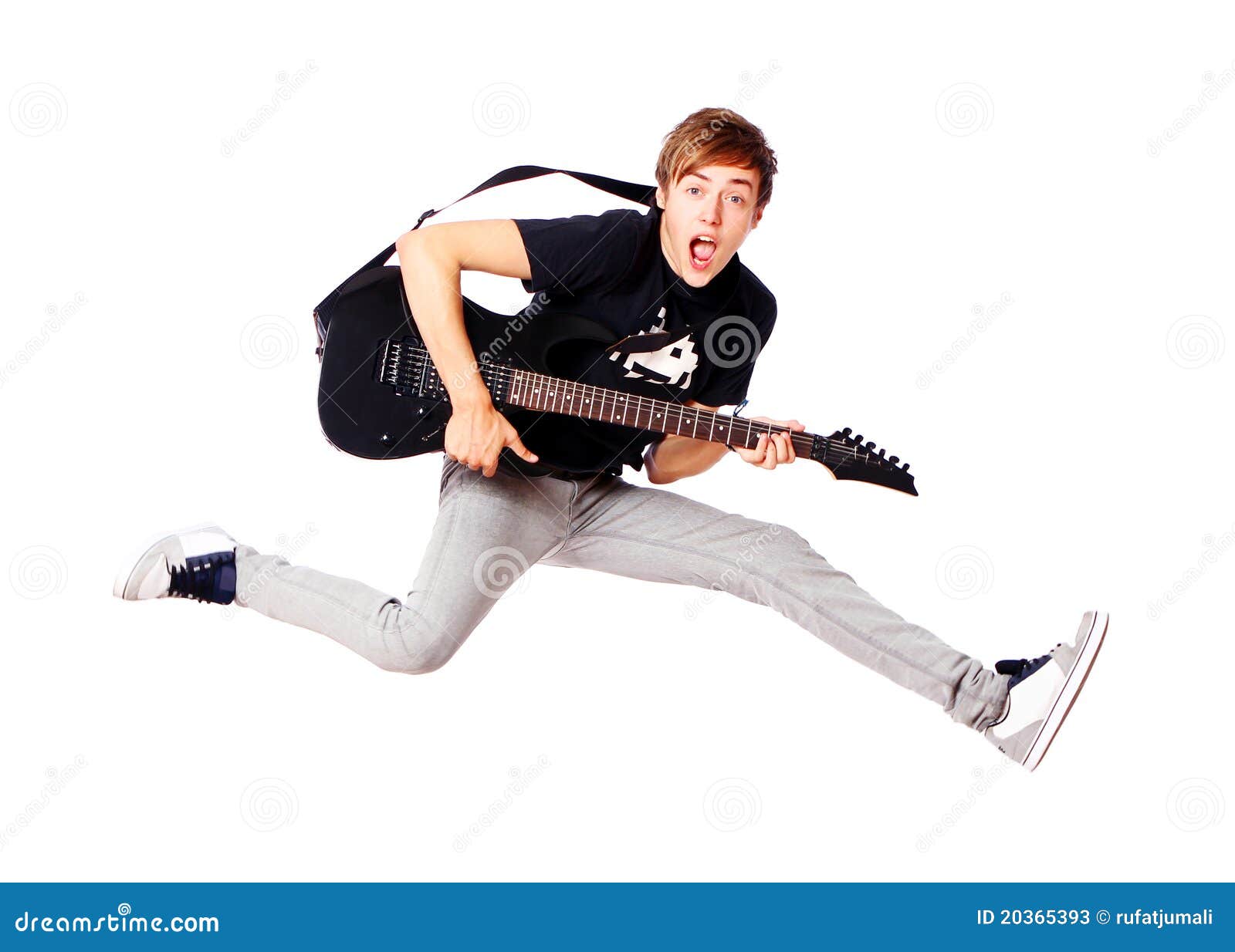 Young Teenager Jumping With Guitar Stock Image - Image 