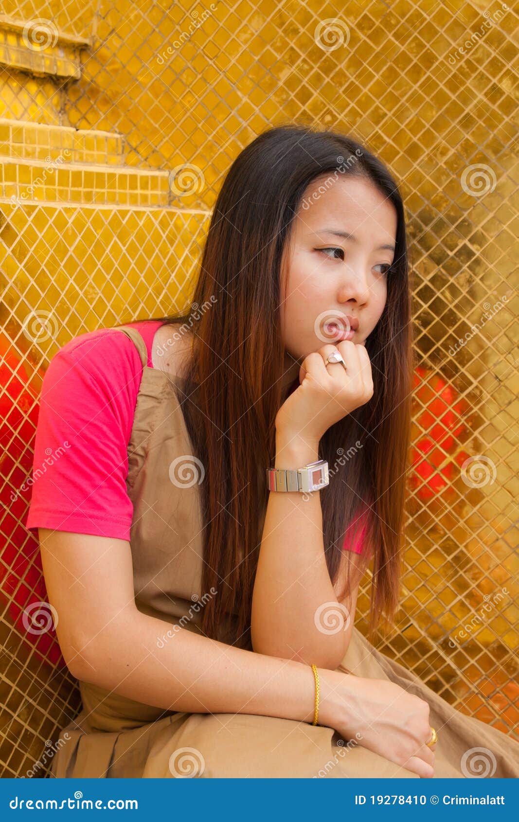 Young Thai Women Distracted Stock Photo - Image of contact