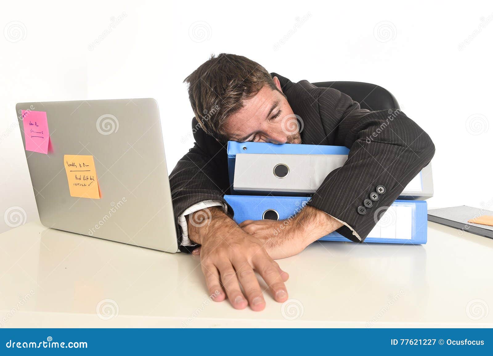 young tired and wasted businessman working in stress at office laptop computer sleeping exhausted