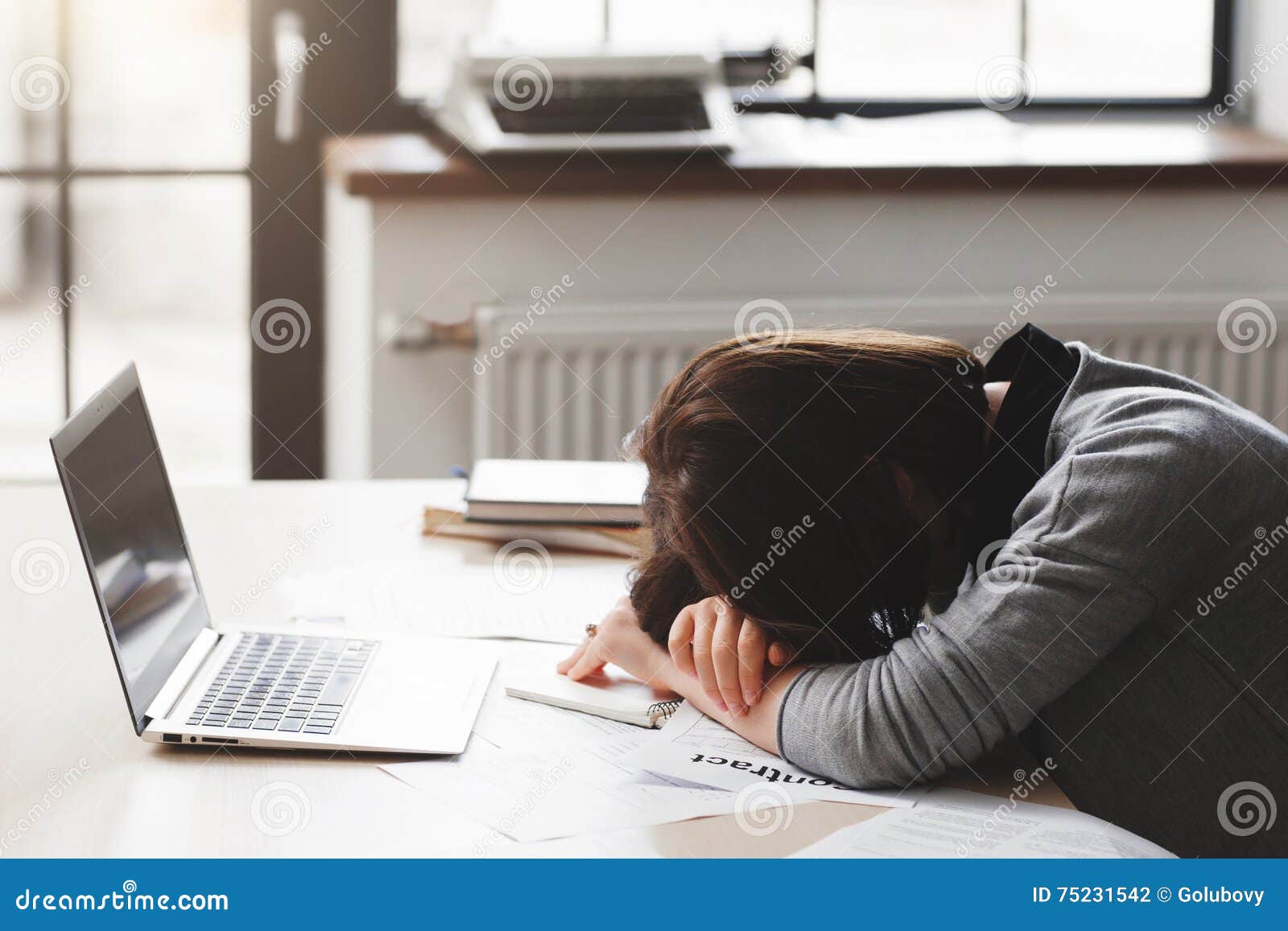 Young Tired Woman Sleeping At Office Desk Stock Photo Image Of