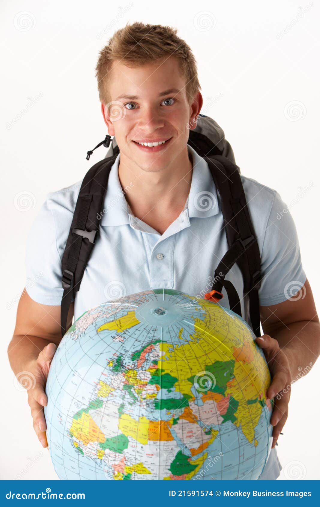 young traveller with globe