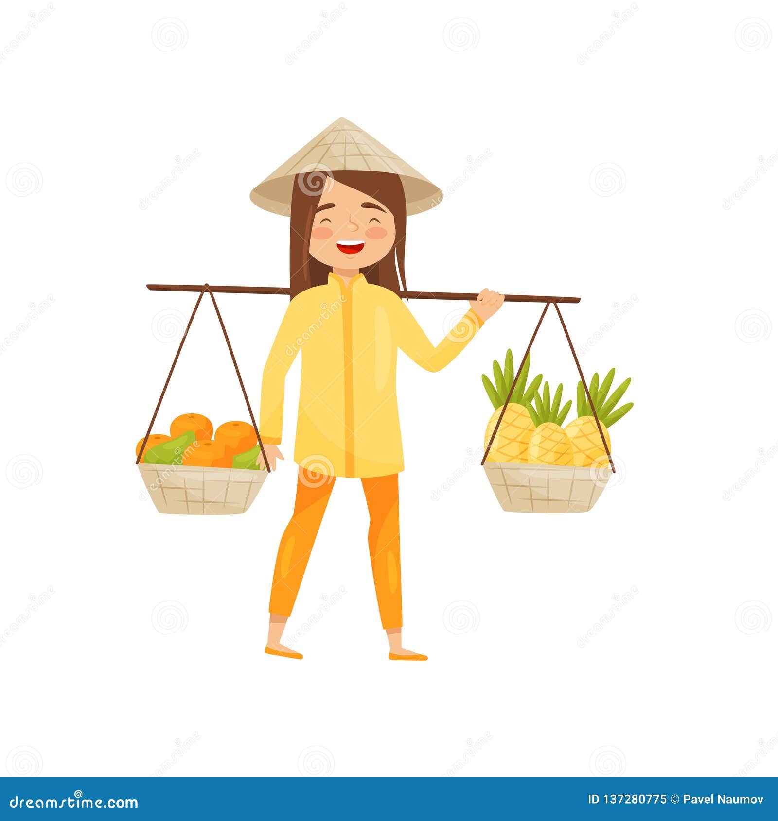Vietnamese Girl In Traditional Dress Cartoon Vector | CartoonDealer.com