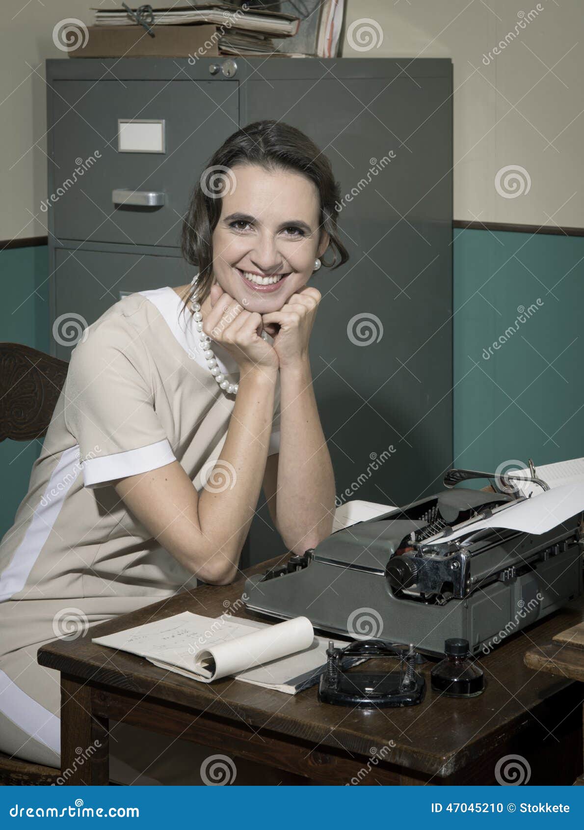 Young Vintage Secretary at Work Stock Photo Image of nostalgia, 1950s