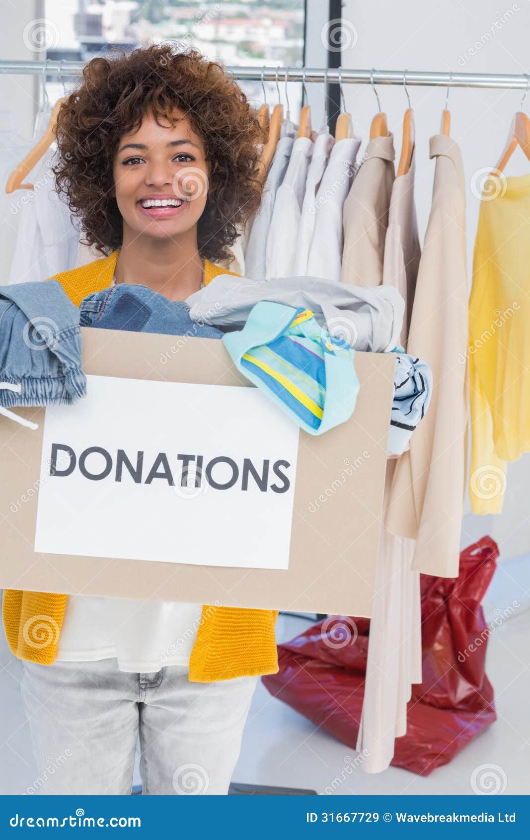 Young Volunteer Holding Clothes Donation Box Stock Image Image of