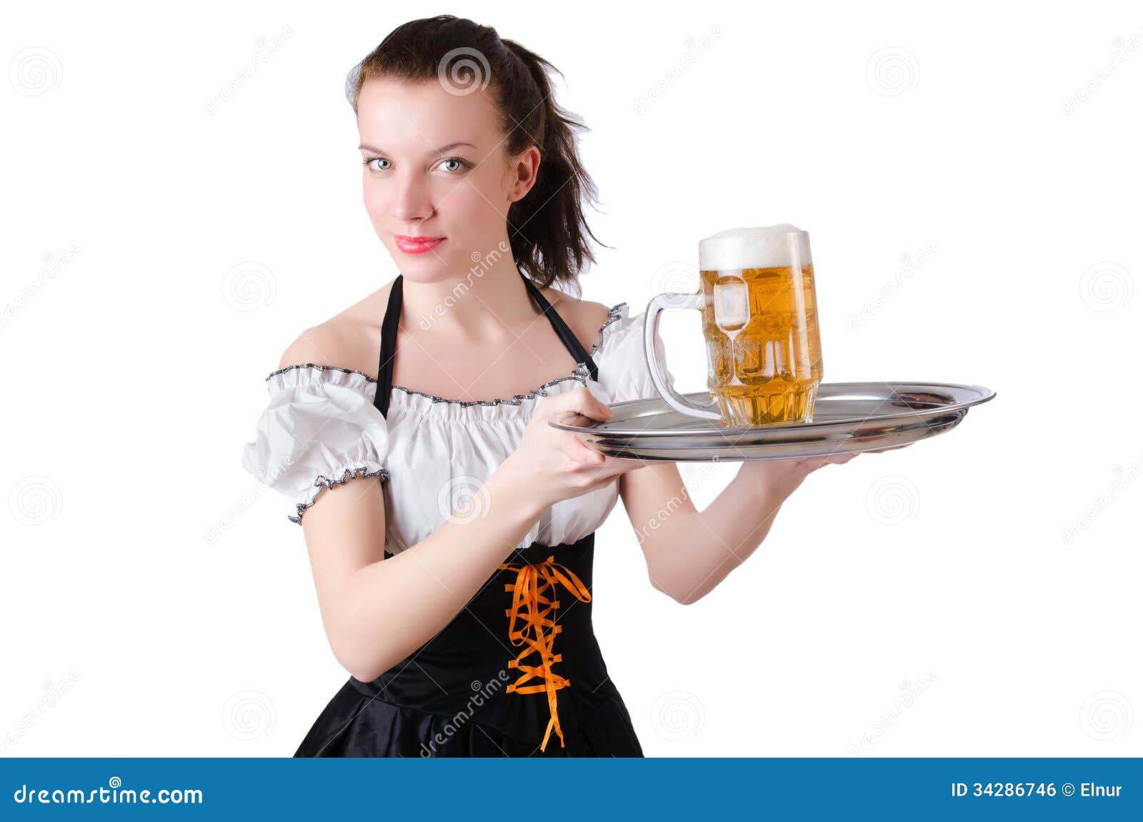 Young waitress with beer stock photo. Image of attractive 34286746