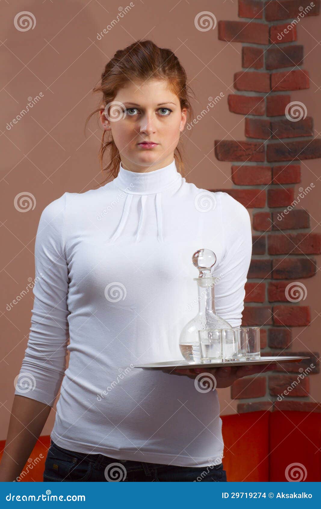 The Young Waitress with a Tray in Hand Stock Photo Image of person