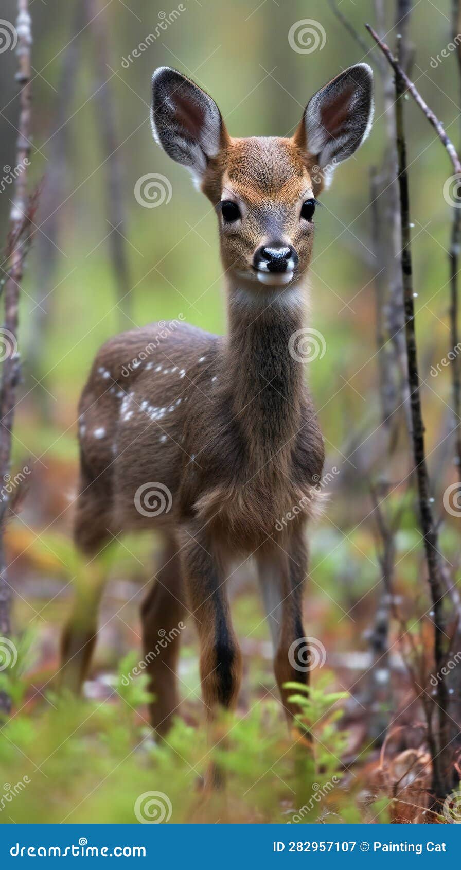 Young Whitetail Deer (Axis Axis) in the Forest Stock Illustration