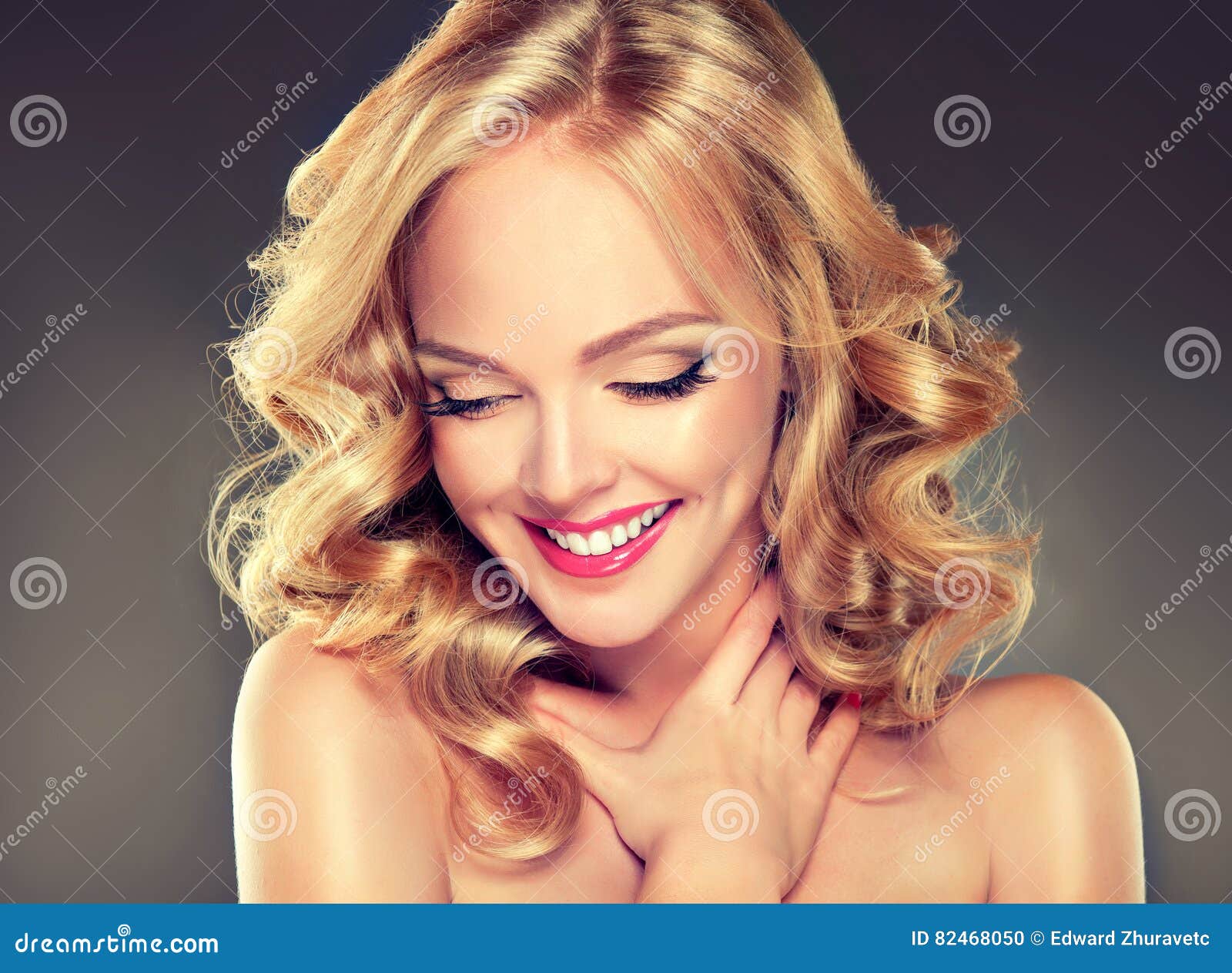 Young Wide Smiling Blonde Haired Girl Model Stock Photo Image