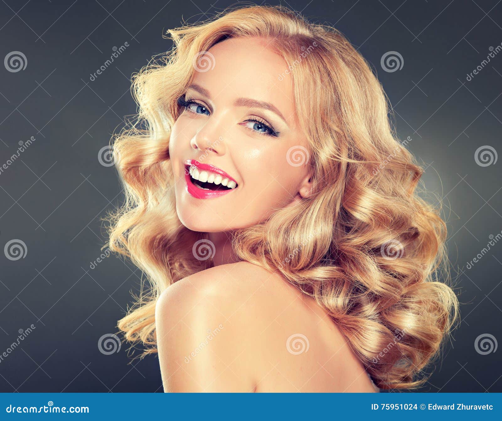 Young Wide Smiling Blonde Model Stock Photo Image Of Emotions