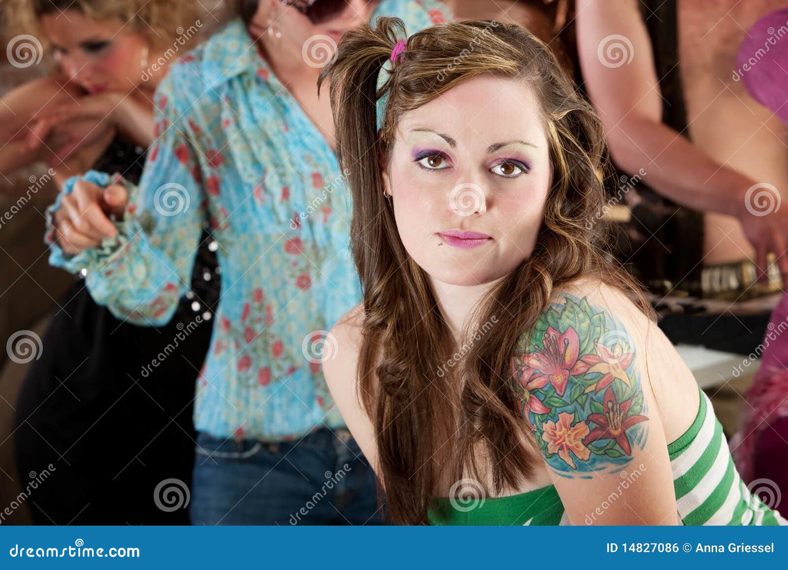 young woman at 1970s disco music party