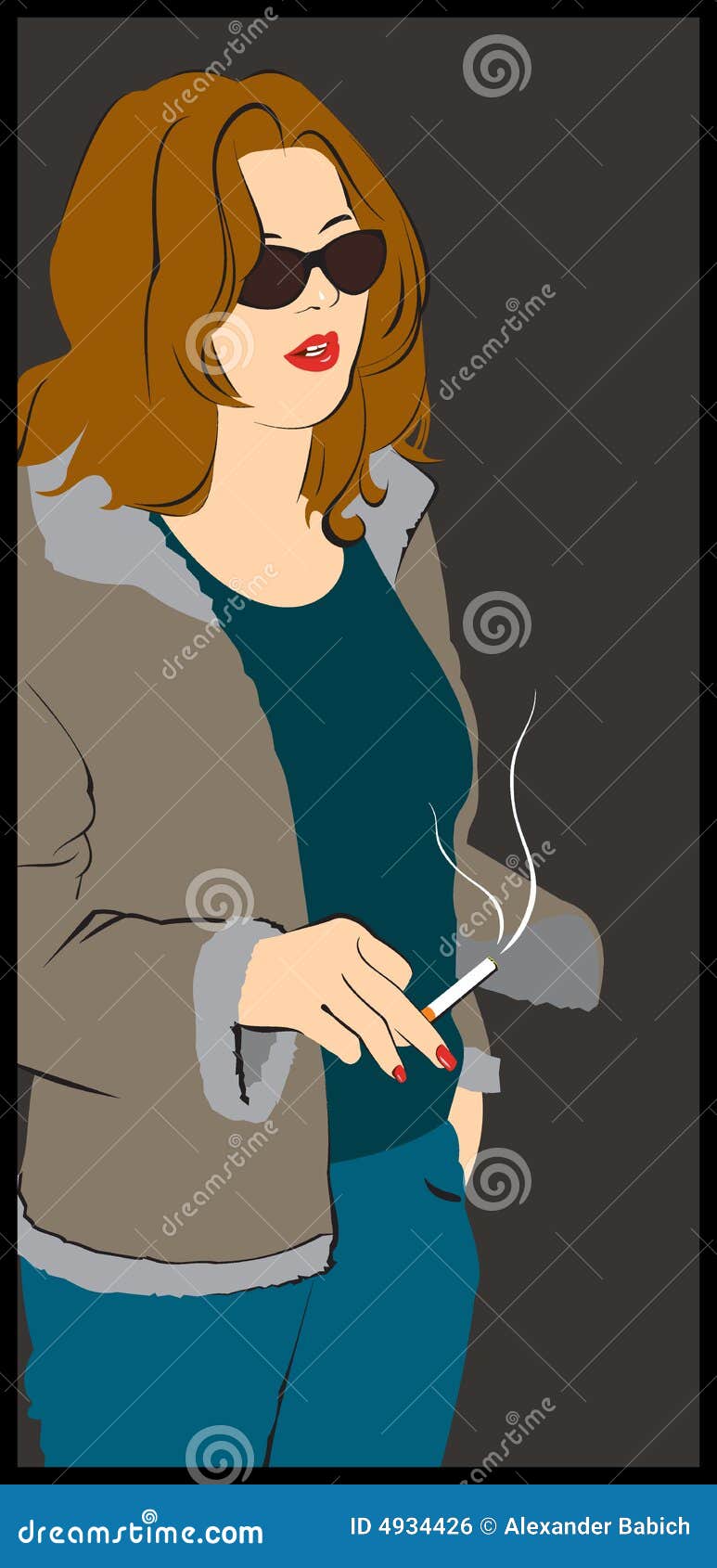 Young woman smoking cigarette (vector illustration)