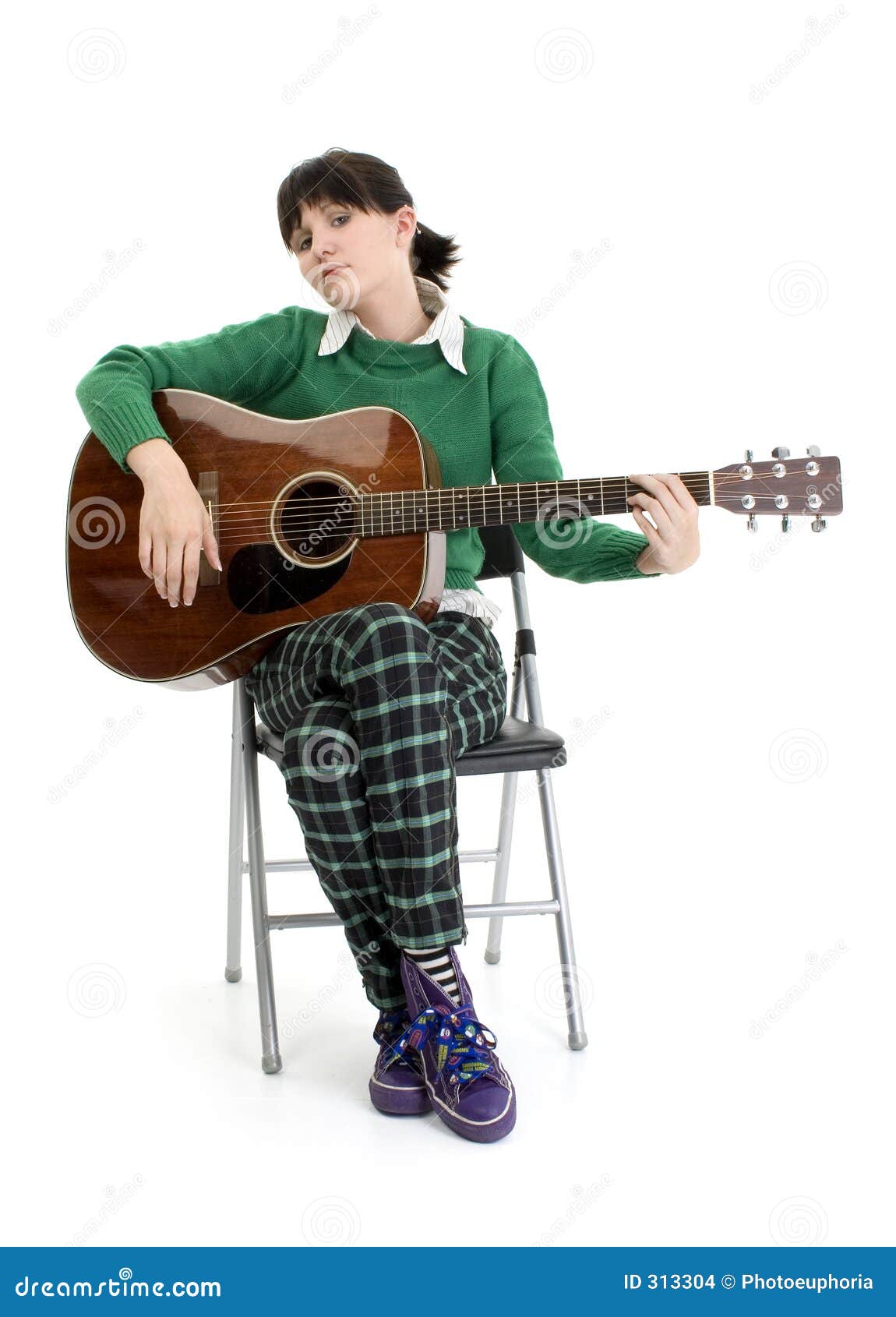 Young Woman with Acoustic Guitar Stock Photo - Image of pretty, white
