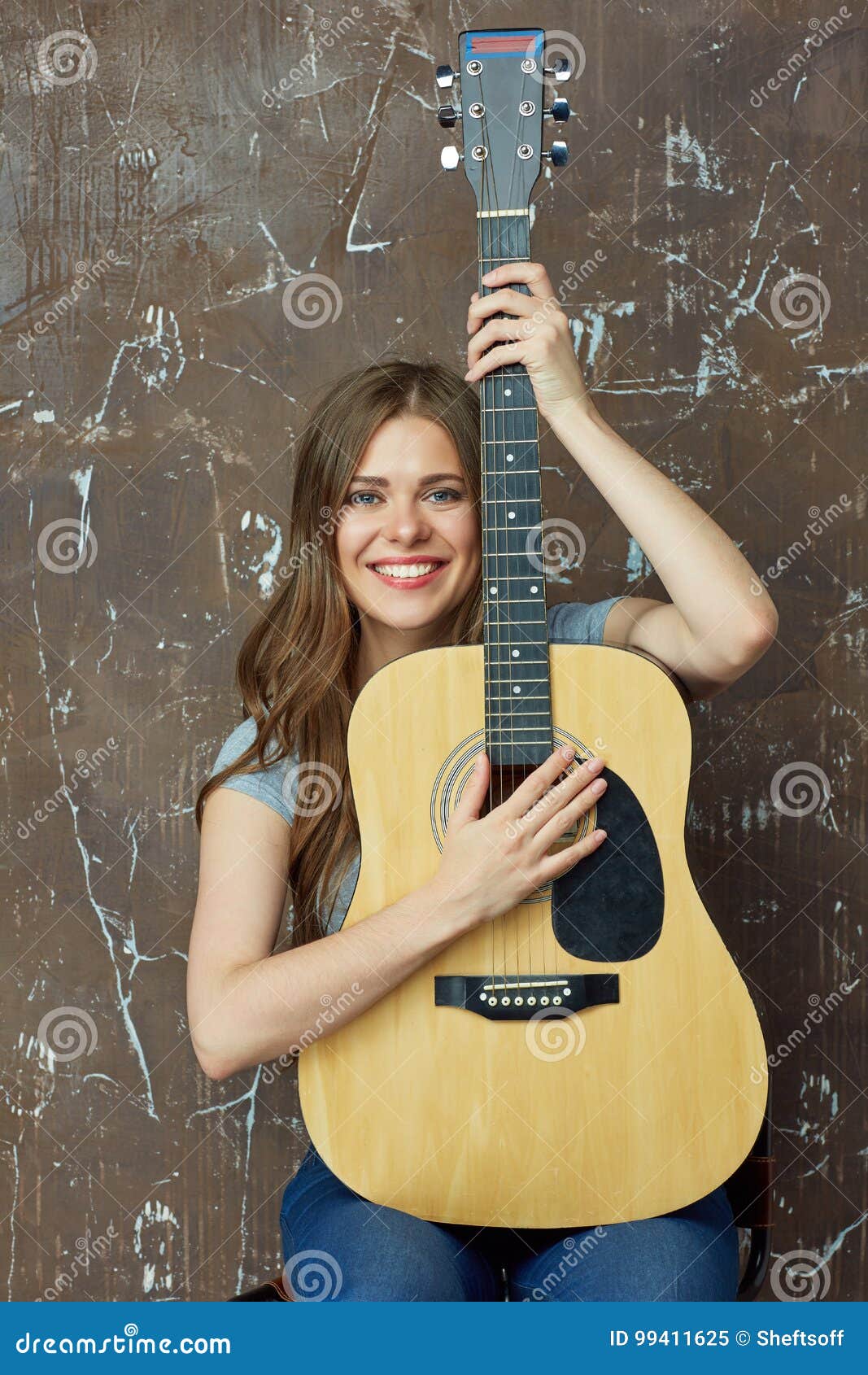 Young Woman with Acoustic Guitar. Stock Image - Image of model, adult