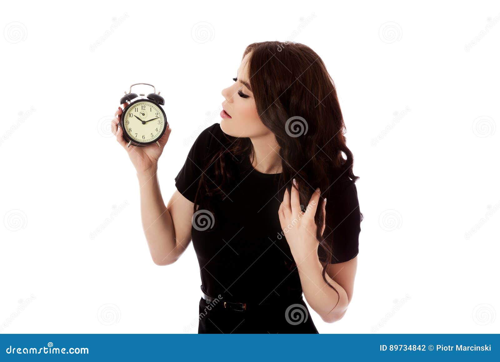 young woman with alarmclock, .