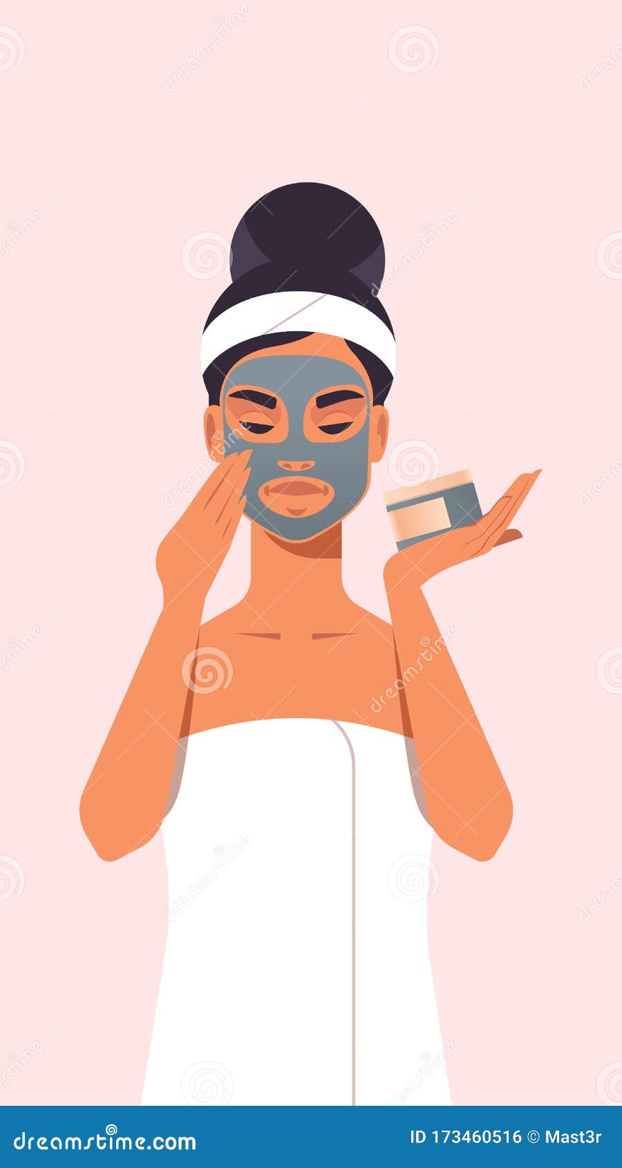 Young Woman Applying Black Face Mask Dressed in Towel Girl with Clean ...