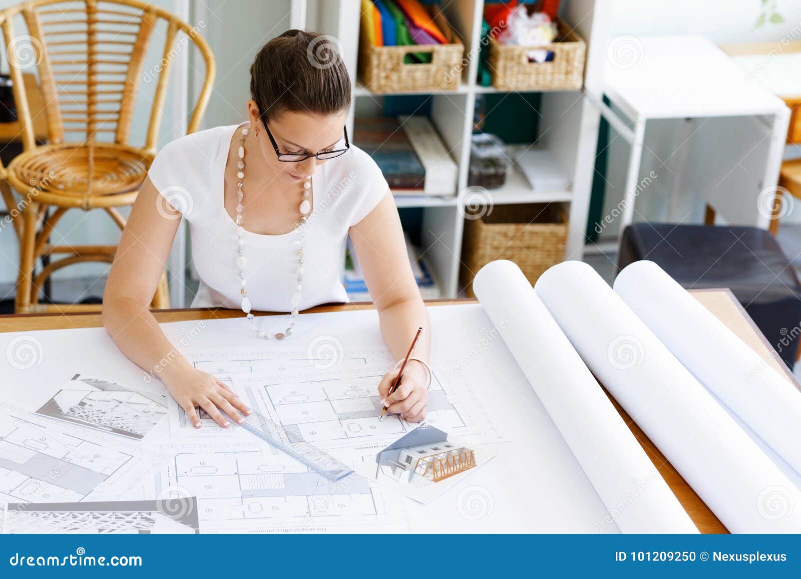 Young Woman Architect in Office Stock Photo Image of happy, design