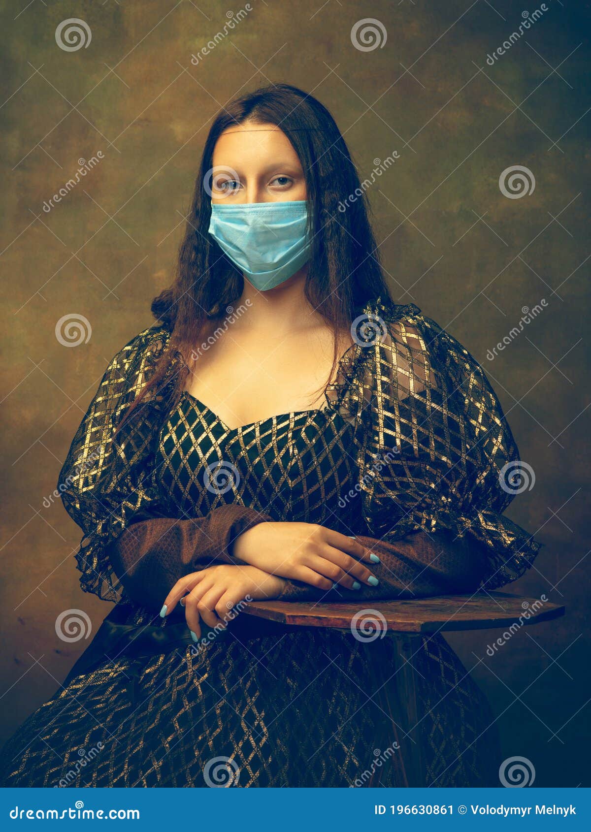 funny monaliza wearing mask | Photographic Print