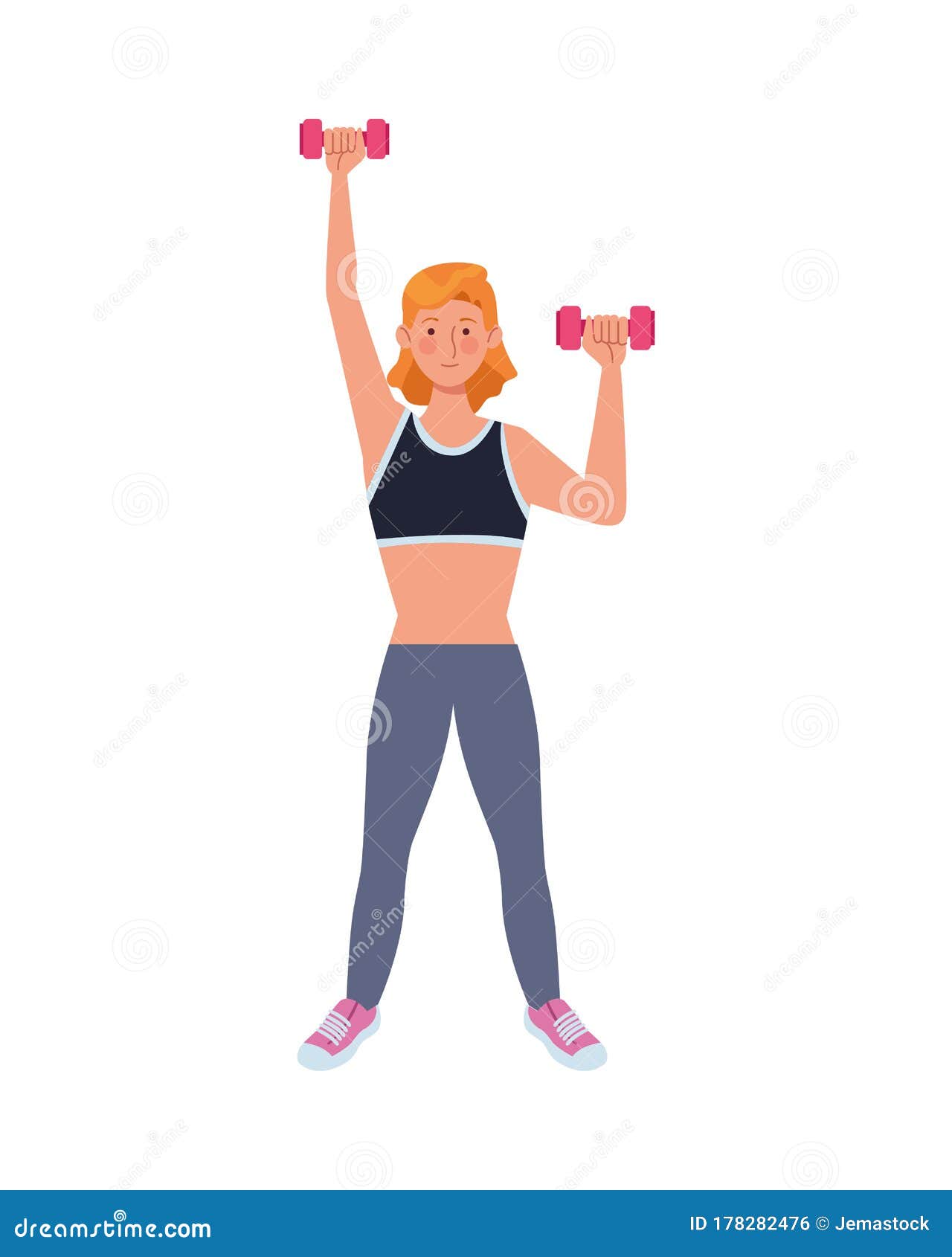 Young Woman Athlete Lifting Dumbbells Character Stock Vector ...