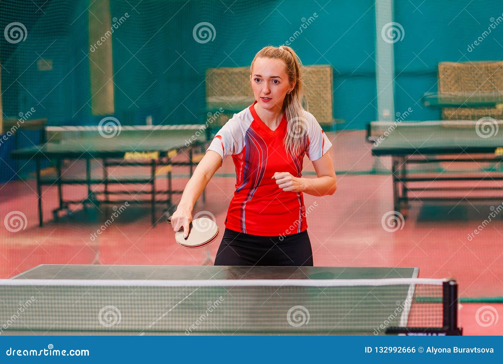 Young Woman  Athlete Plays Ping  Pong  Stock Photo Image of 