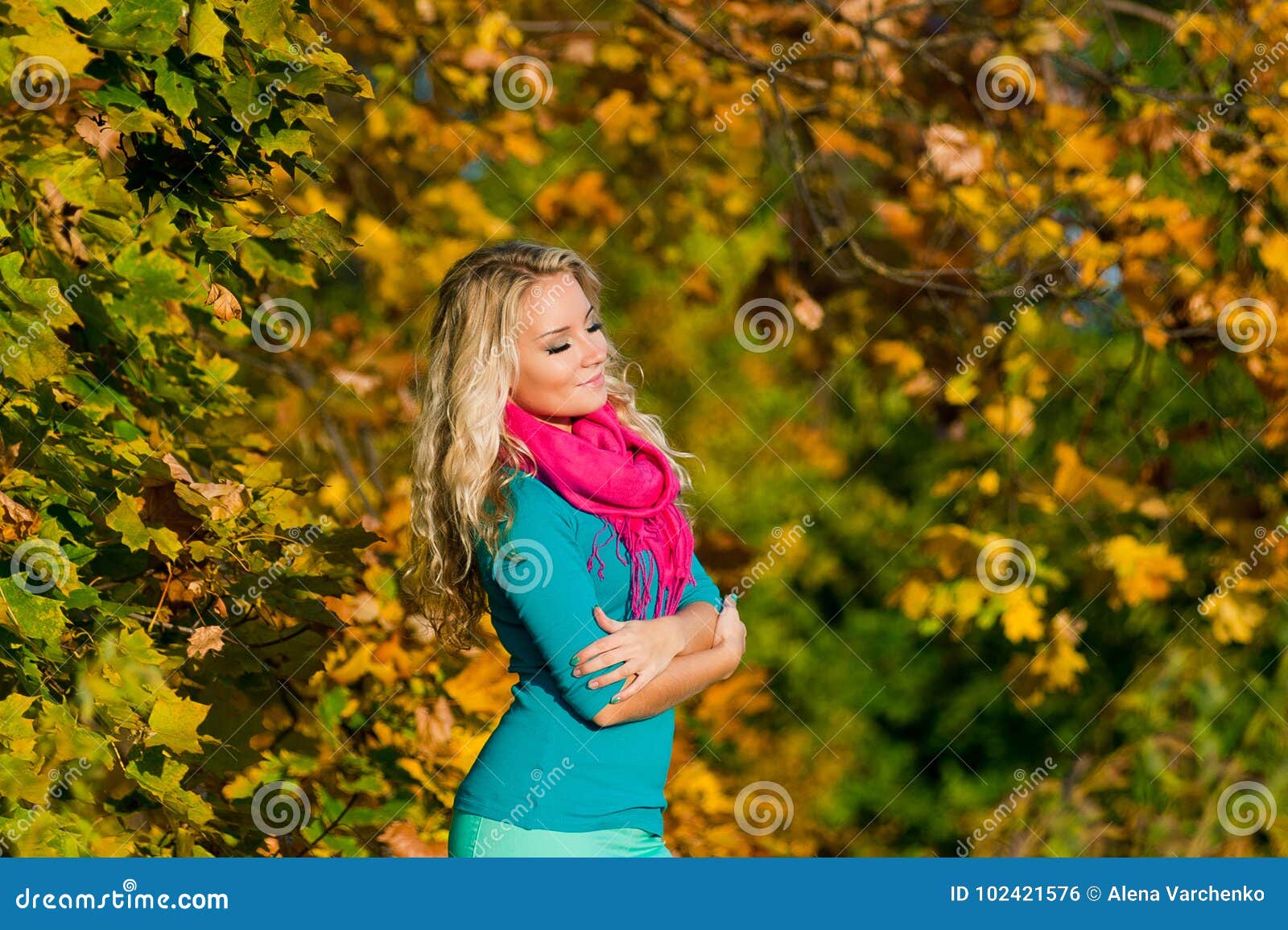 Young Blond Girl in Autumn Color Stock Photo - Image of adult, looking ...