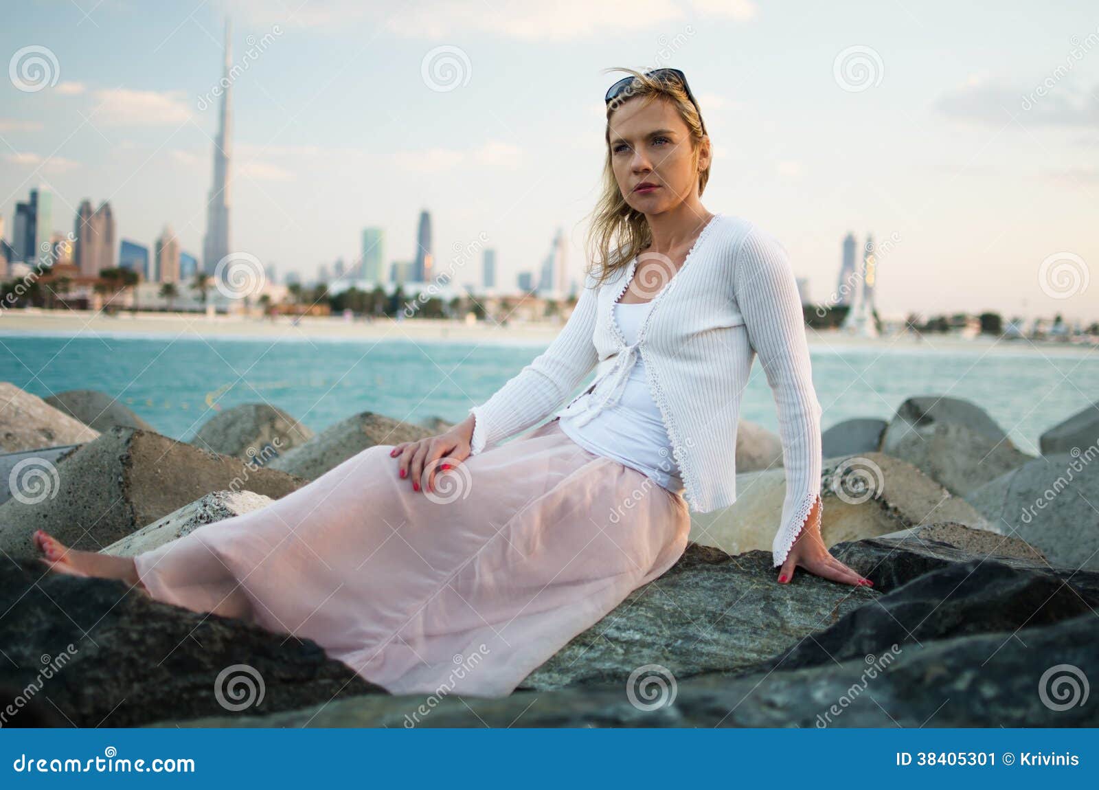 Young Woman in the Beach of Dubai (UAE) Stock Image - Image of ocean