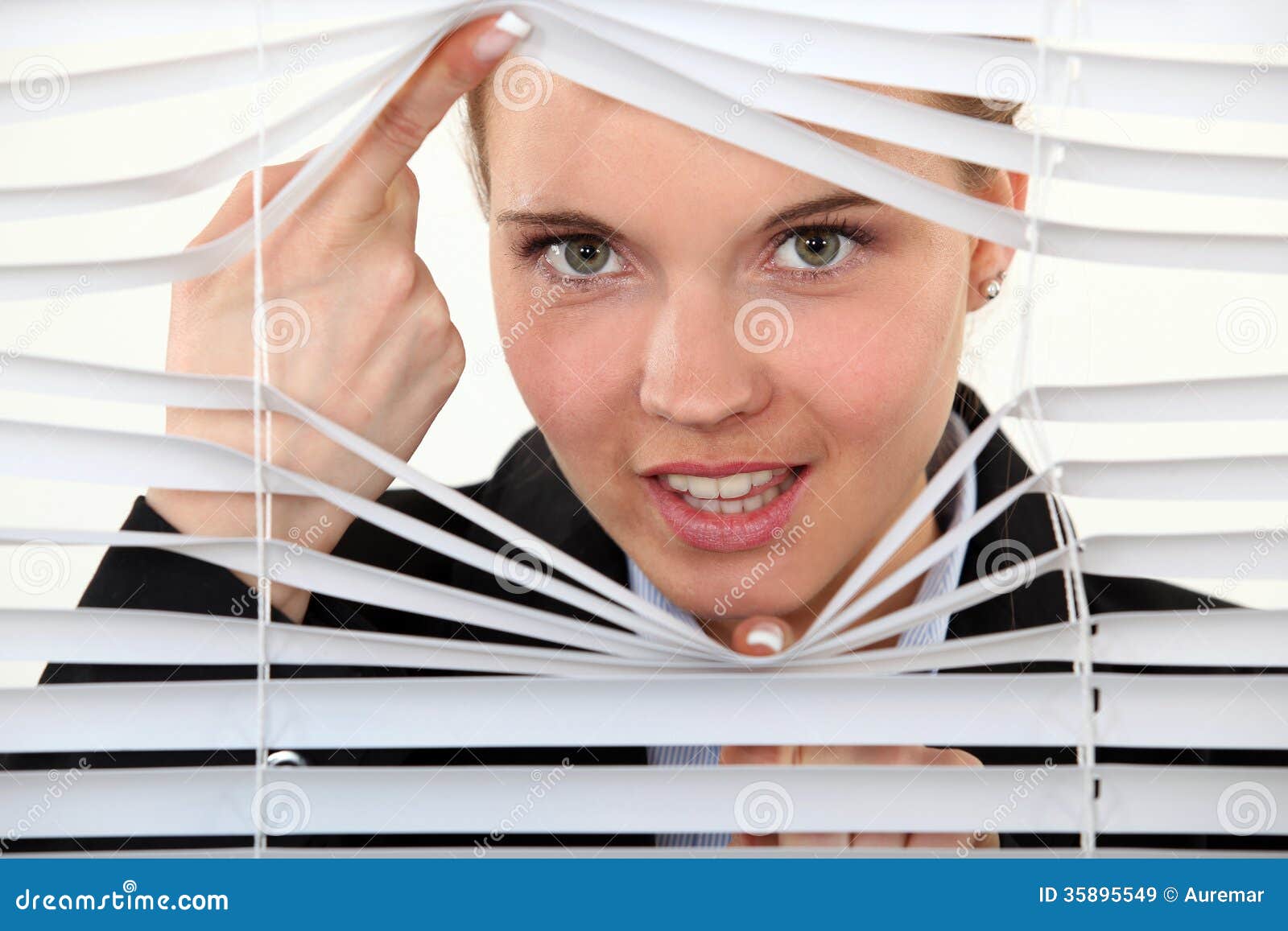 Young woman behind blinds stock image. Image of blinds 35895549