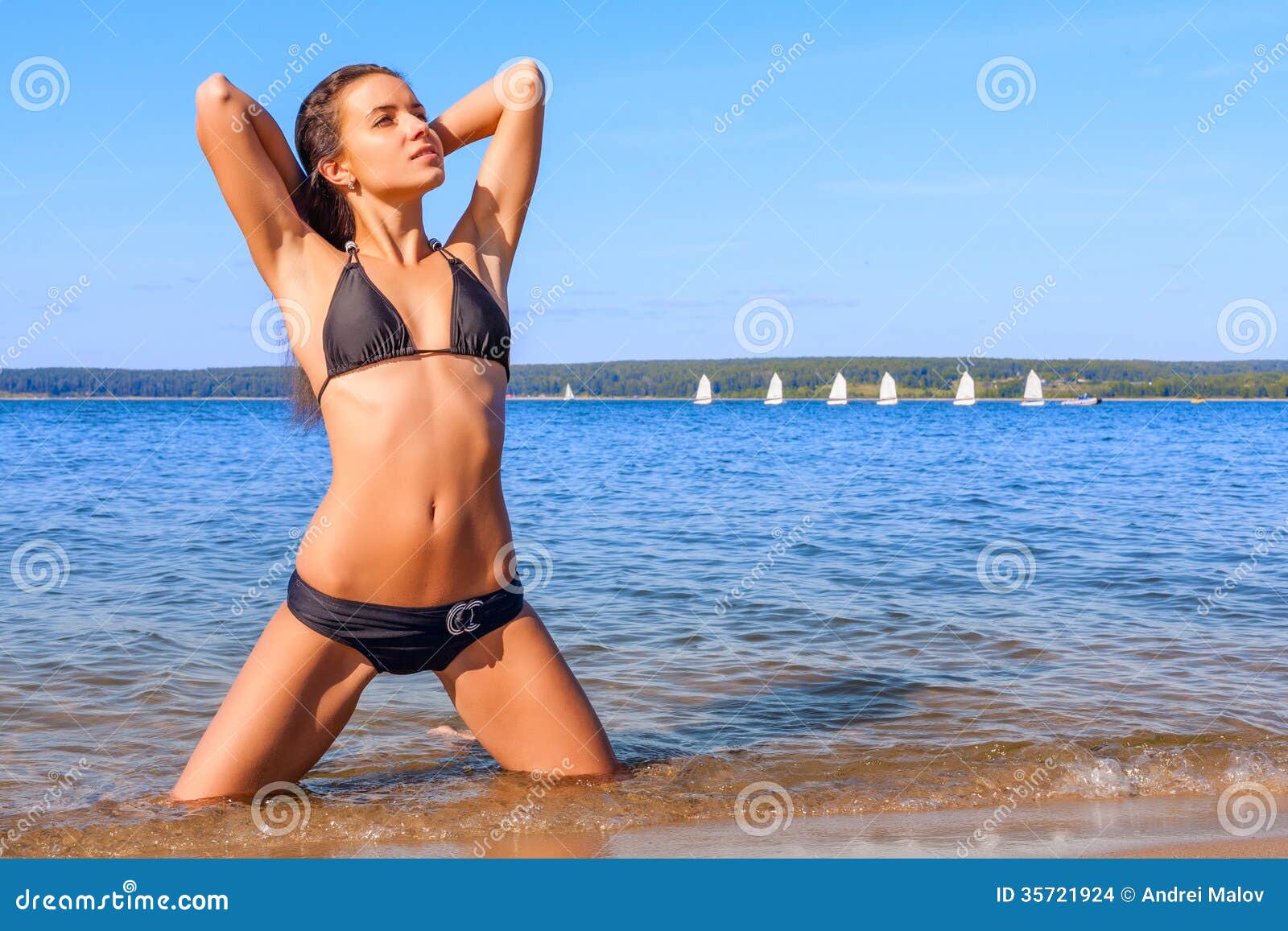 Woman in Bikini on a Beach Stock Photo - Image of lucky, 35721924