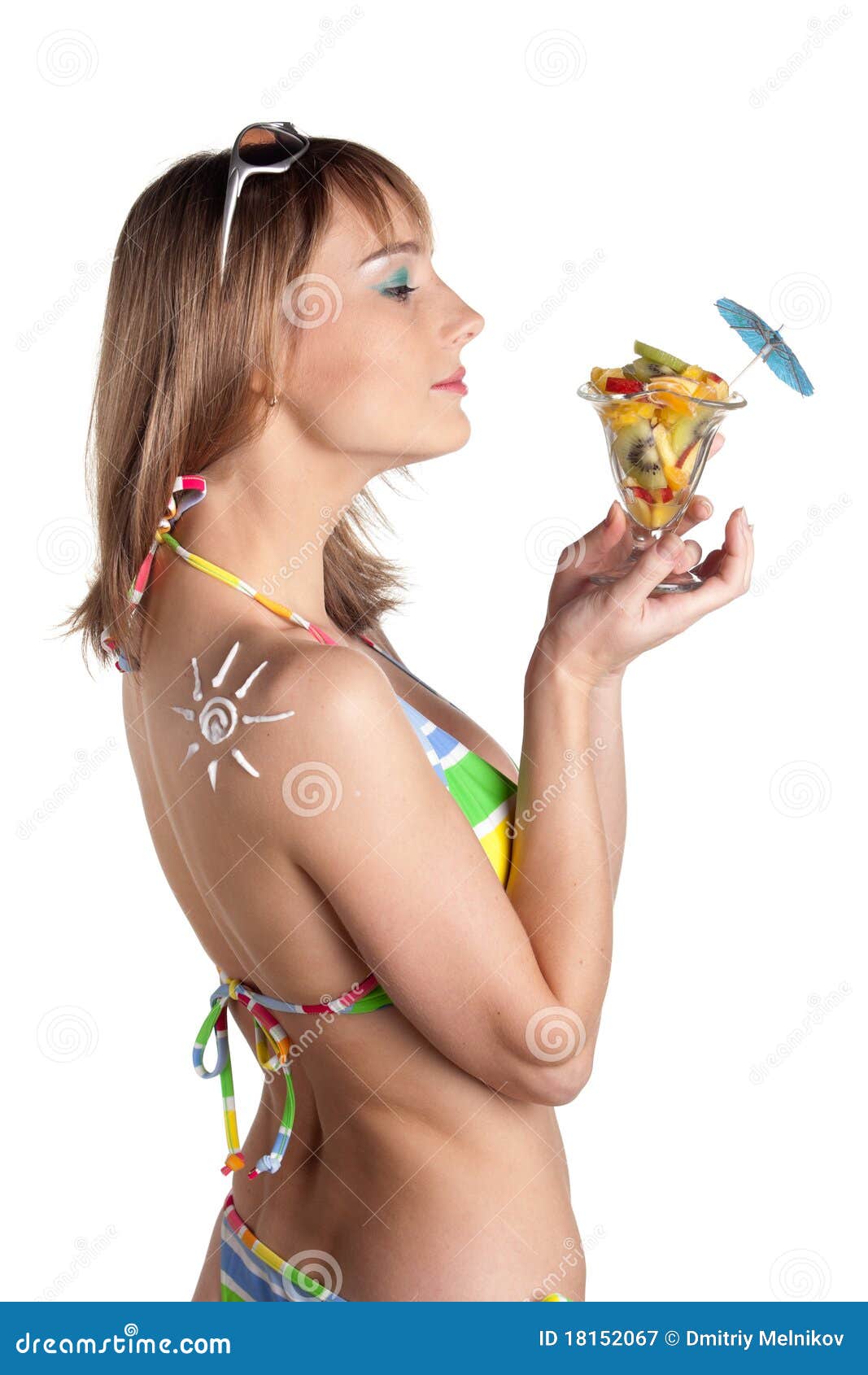 Young Woman in Bikini with Fruit Salad Stock Image Image of fruit