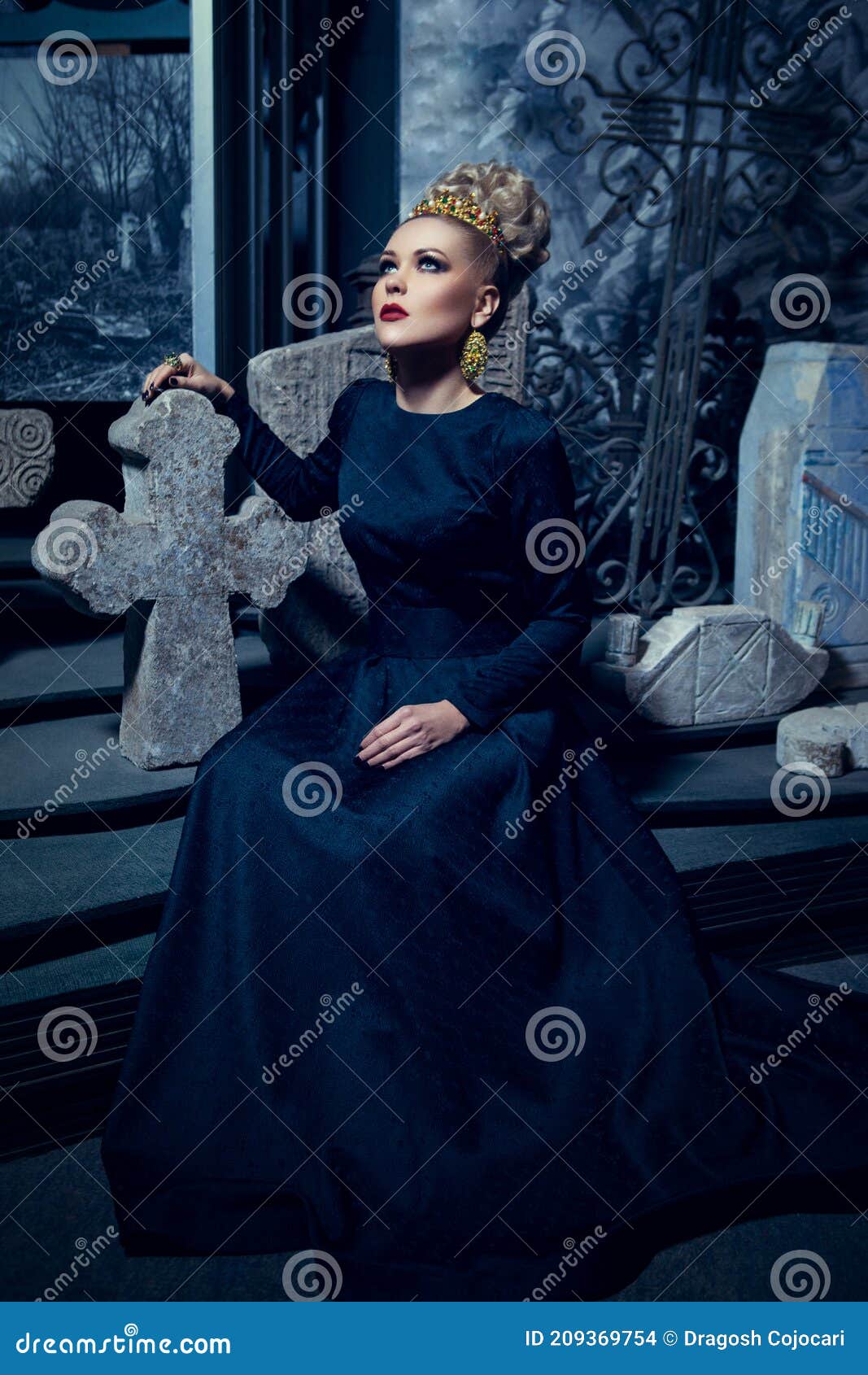 Portrait of a beautiful young woman in black dress. high stylish posters  for the wall • posters outfit, gown, lady | myloview.com