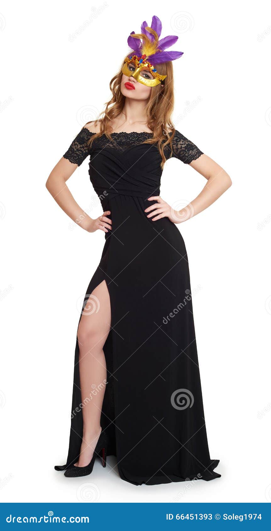 Young Woman in Black Gown on White ...