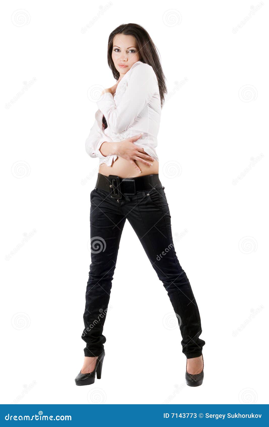 The Young Woman in Black Jeans Stock Image - Image of isolated ...