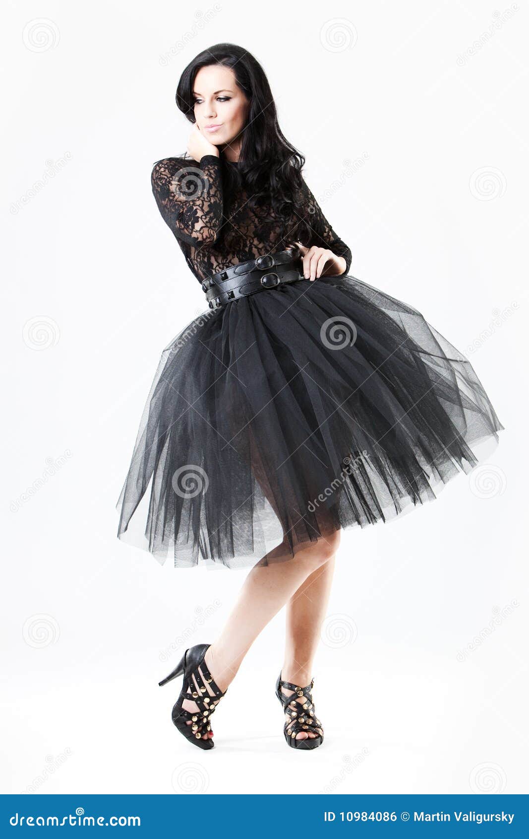 Young Woman in Black Lace Dress and Heels Stock Photo - Image of ...