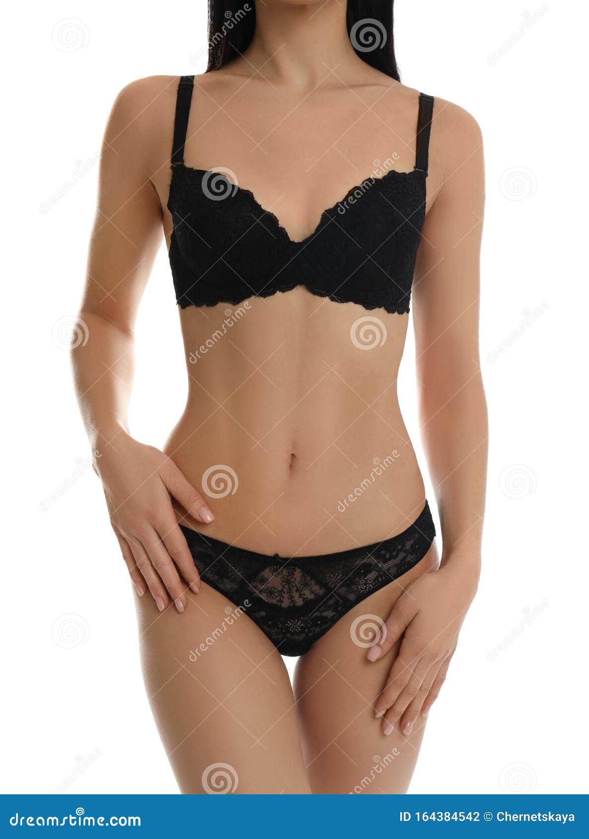 Attractive Teenage Girl Wearing Black Underwear Stock Photo