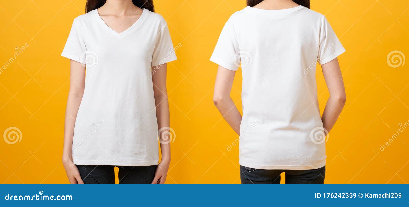 Download Young Woman In Blank White T-shirt Isolated On Yellow ...