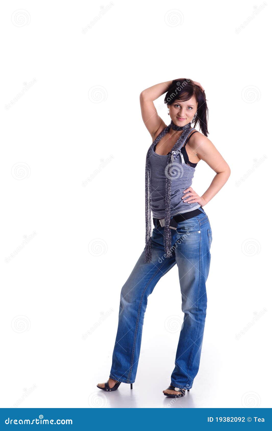 Young woman in blue jeans stock photo. Image of overwhite - 19382092