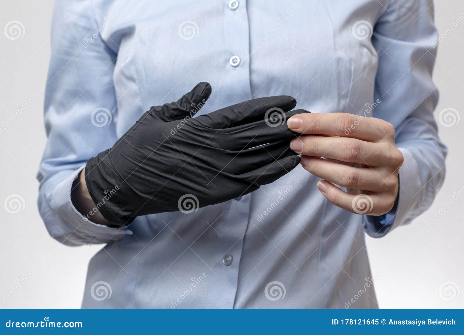 Close Up Beautiful Woman Wearing Black Latex Gloves Stock Photos ...