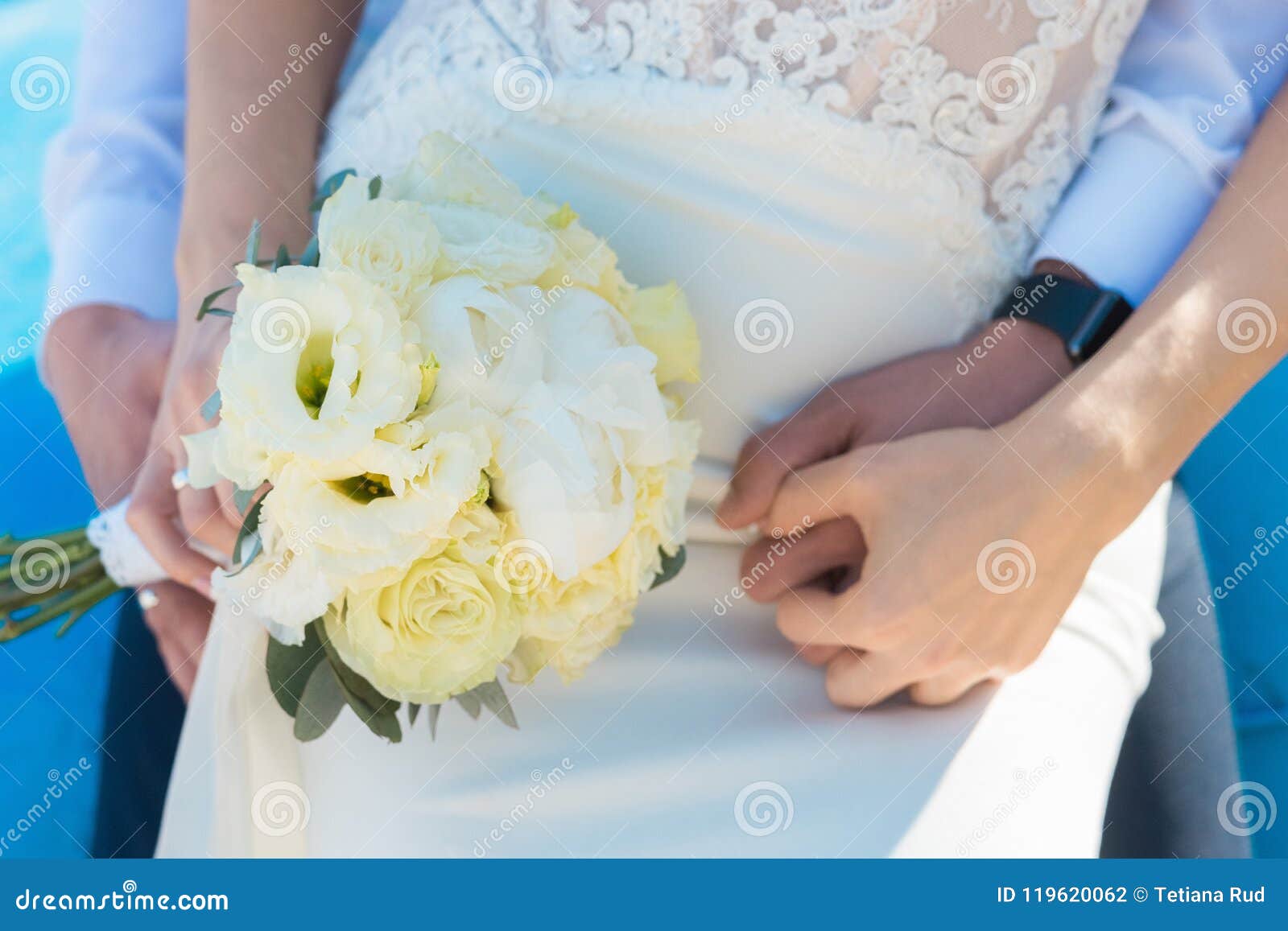 Young Woman with Bouquet of Flowers on the Beach. Stock Photo - Image ...