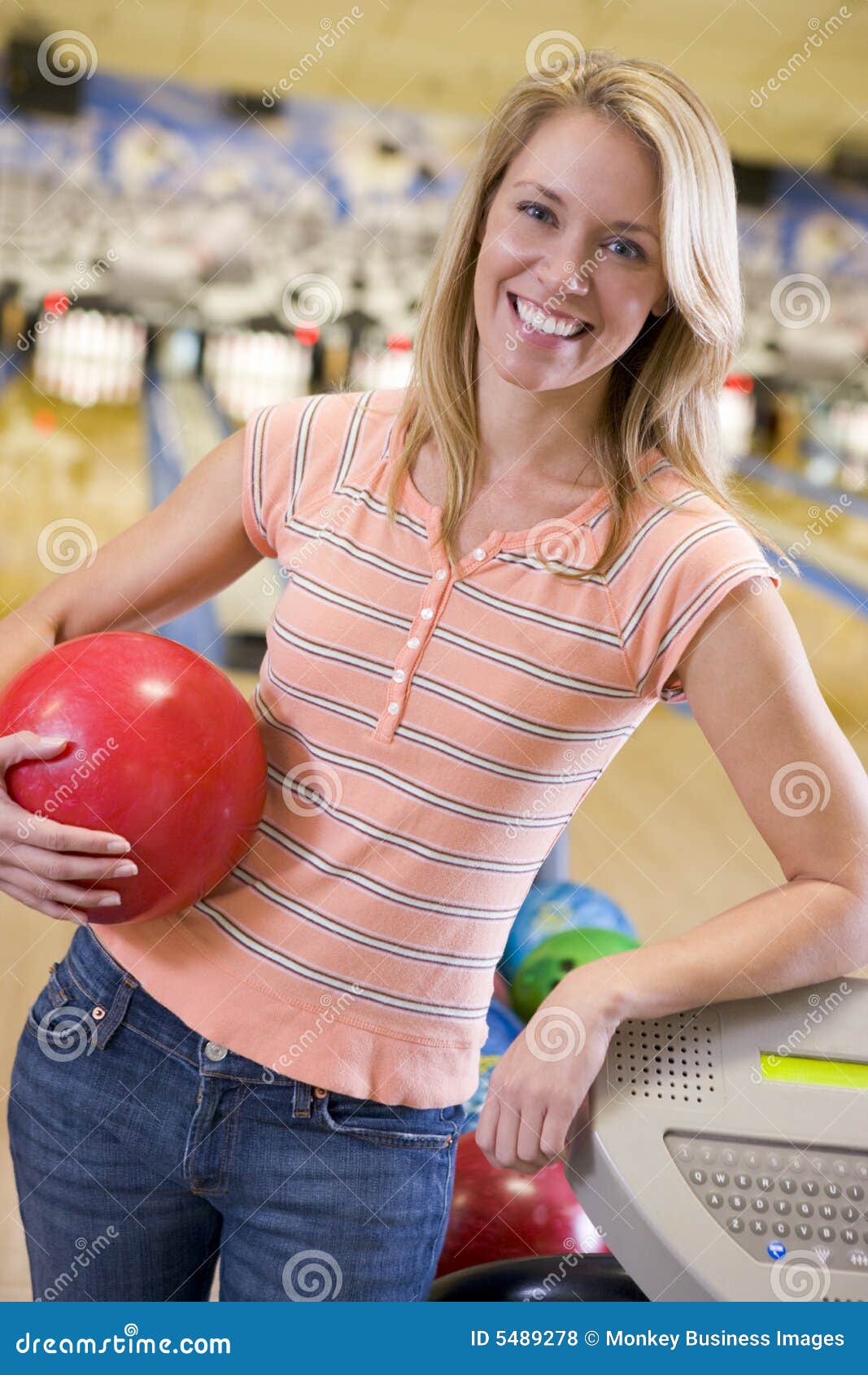 Young Woman in a Bowling Ally Stock Photo Image of bowler, color 5489278