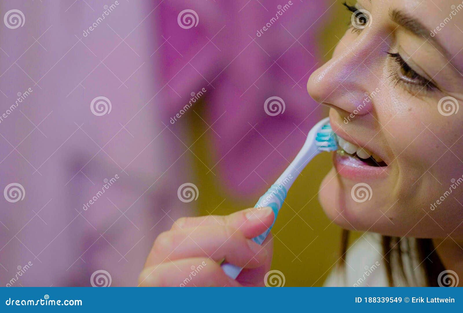Young Woman Brushes Her Teeth Stock Image Image of cheerful, holding