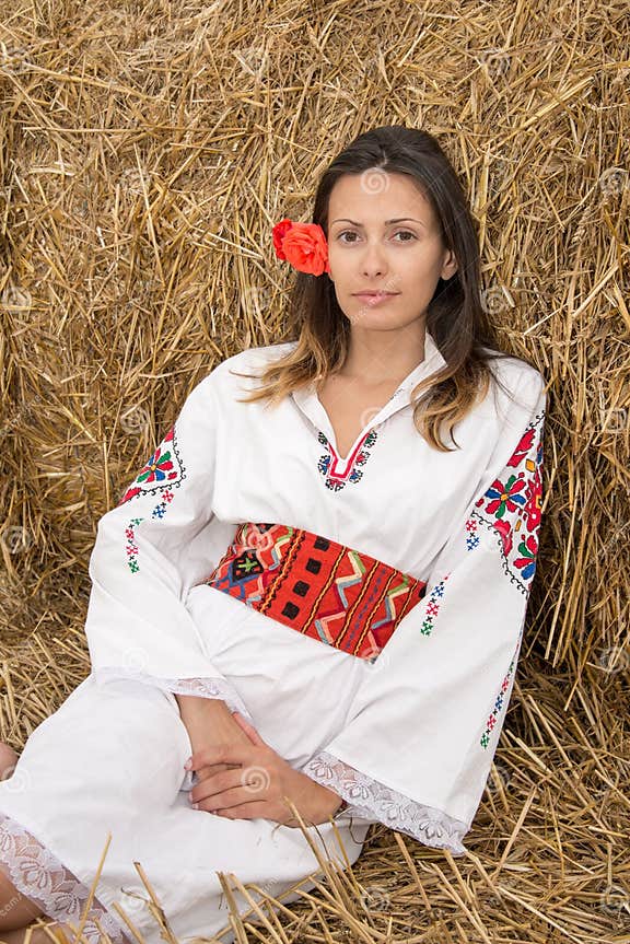 Young Woman with Bulgarien National Costume Stock Photo - Image of ...