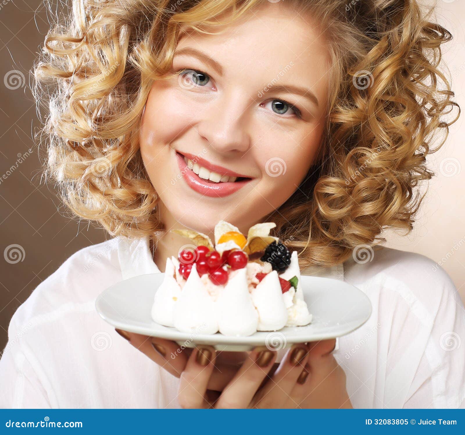 Young woman with a cake stock image. Image of cream, health 32083805